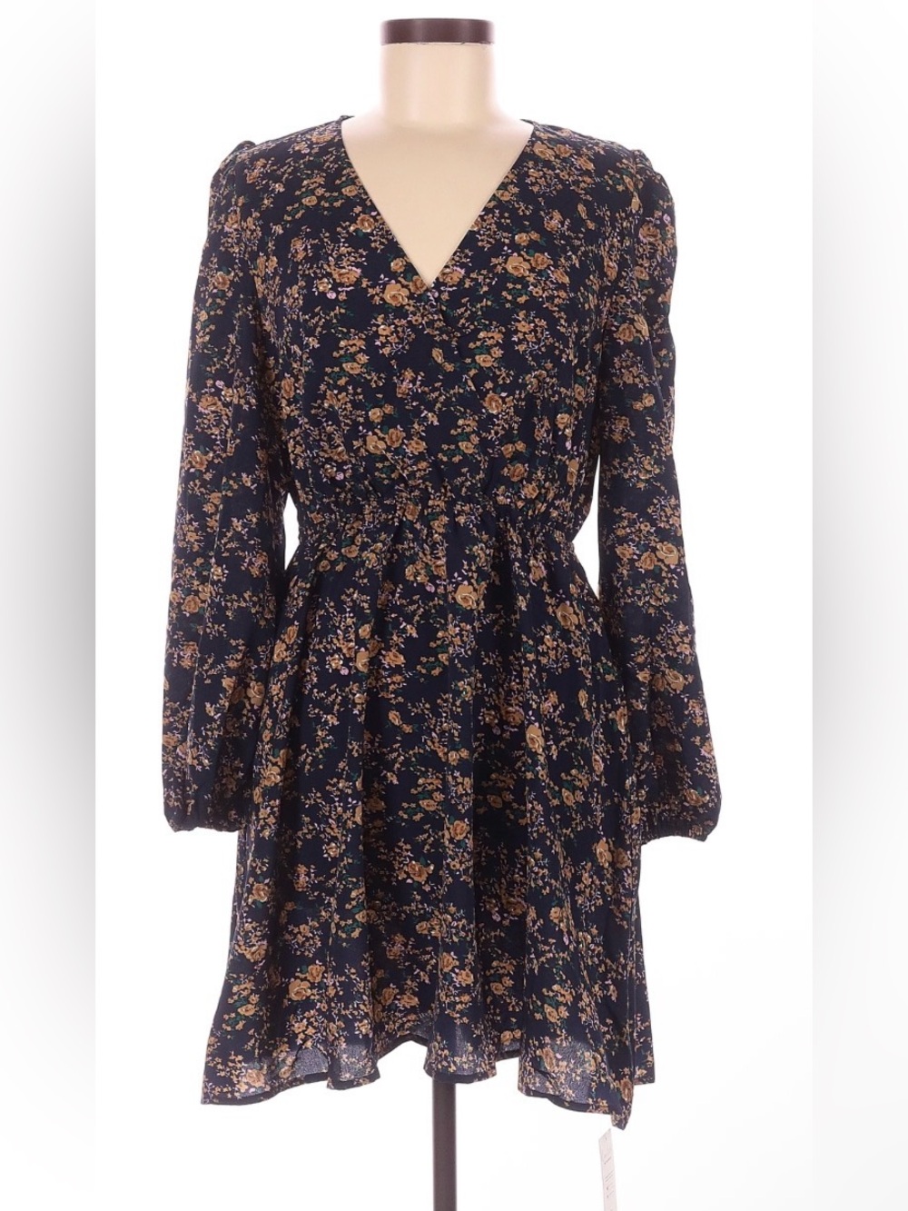 Cupshe Floral V-Neck Long Sleeve Navy Dress